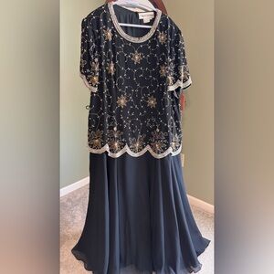 Vintage French Collizioni Black, Gold, Pearl Embellished Dress, 2X